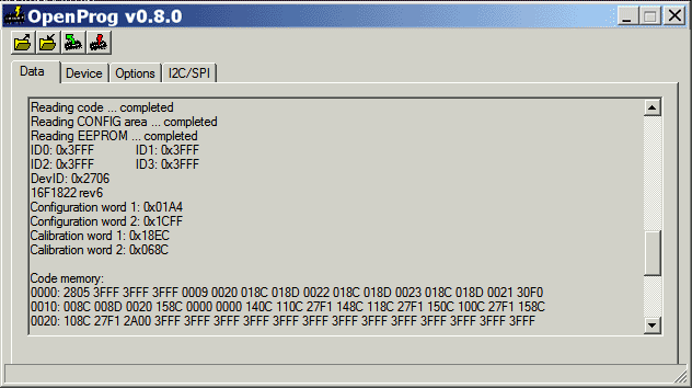 Скриншот графического интерфейса программатора OpenProg